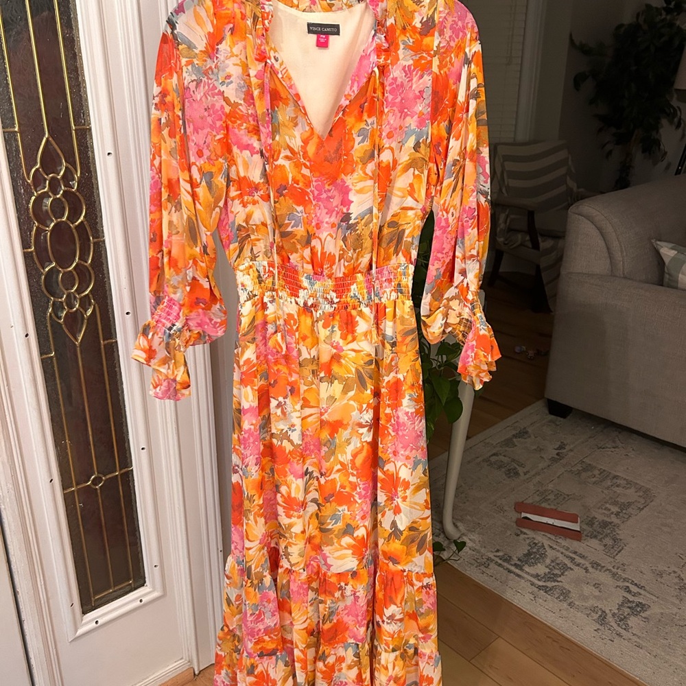 Vince Camuto Vibrant Floral Maxi Dress in Orange and Pink